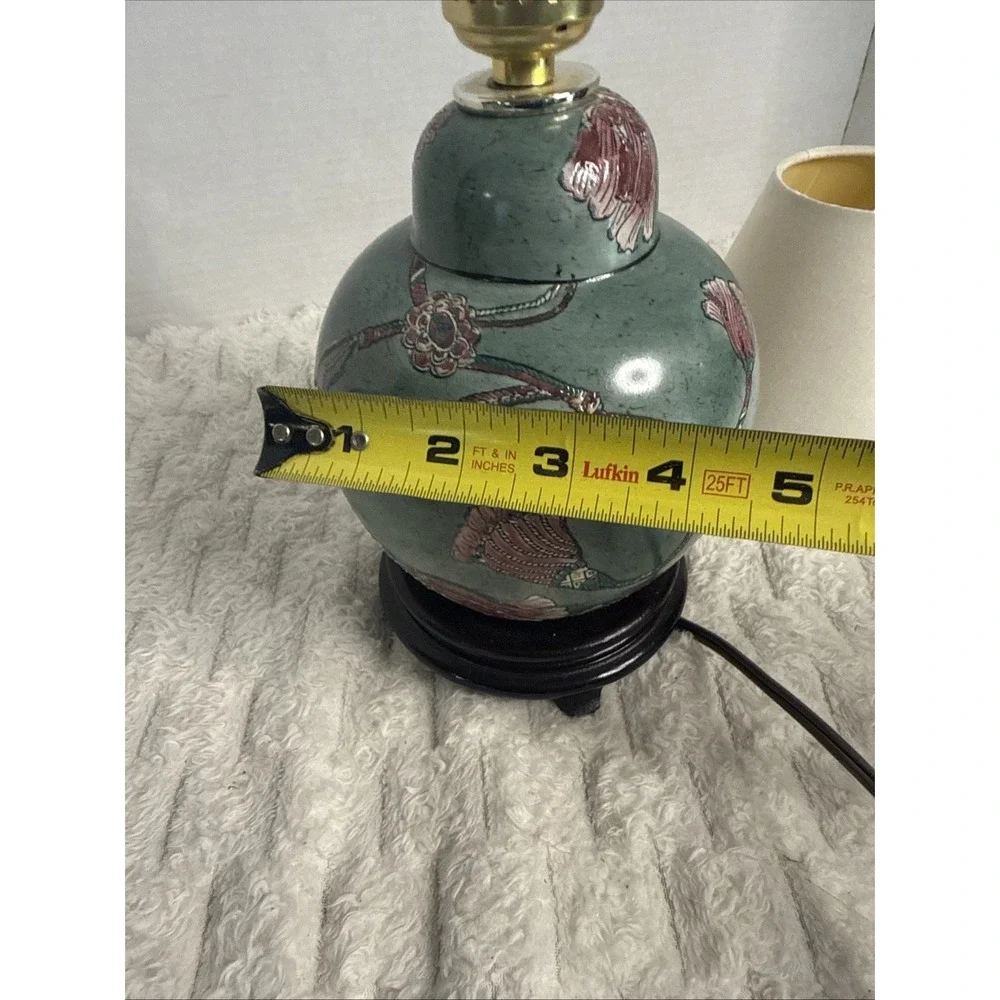 VTG Moss Teal Pink Tassel Asian Ginger Jar Tabletop Lamp Cottagecore & Shade